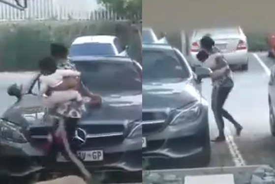 Angry woman scratches husband Abiola Mercedes Benz