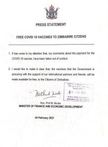 COVID-19 vaccine free for Zimbabweans: Vice President