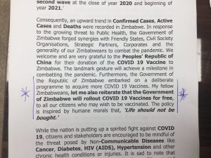 COVID-19 vaccine free for Zimbabweans: Vice President