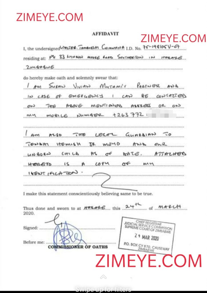 Court Affidavit proves Susan Mutami's son belongs to the late Foreign Affairs Minister SB Moyo