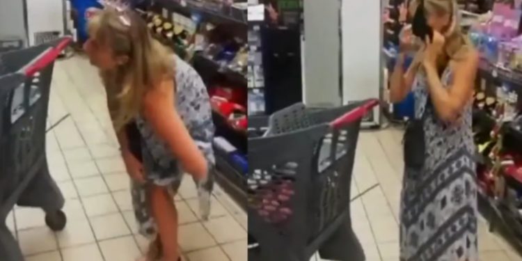 Video: Customer takes off underwear and wears it as a mask in a grocery shop