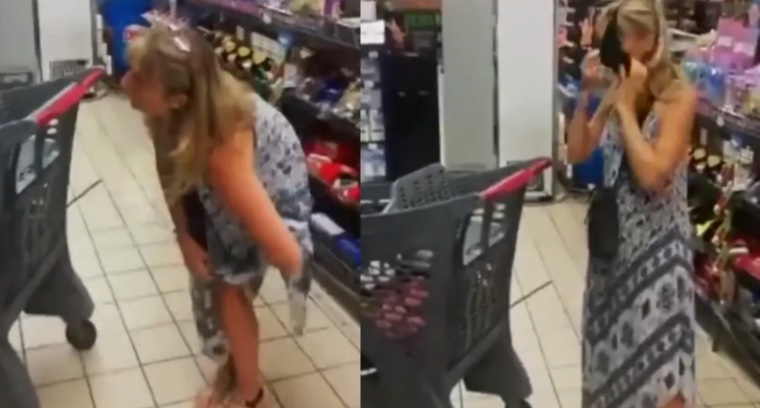 Video: Customer takes off underwear and wears it as a mask in a grocery shop