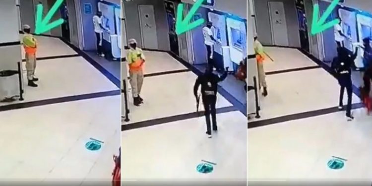 Video: Security Guard hiding from heavily armed robbers at ATM