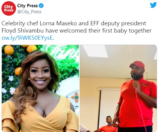 Pictures: Lorna Maseko and EFF’s Floyd Shivambu welcome their baby girl