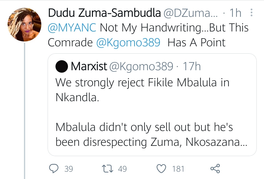 Drama as Dudu Zuma publicly calls Minister Fikile Mbalula a used condom