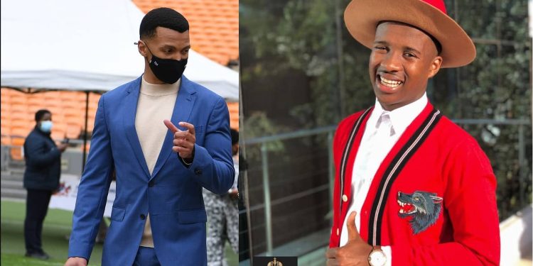 Andile Mpisane and Thlopie Motsepe share moments together before Sundowns and Royal AM match