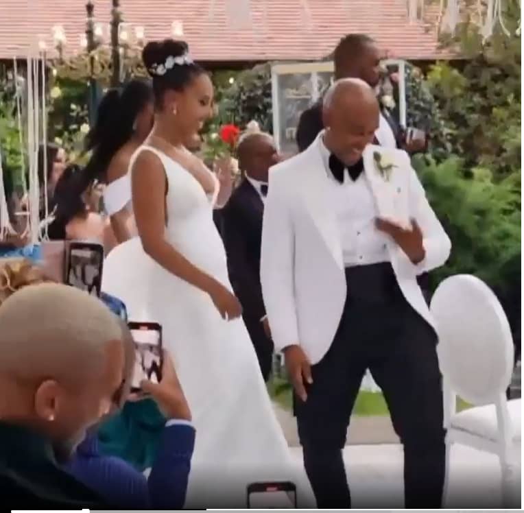 Theo Kgosinkwe and wife Vourné dancing during the wedding. Credit: Instagram