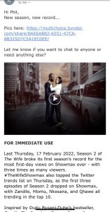 Showmax email to Phil Mpela