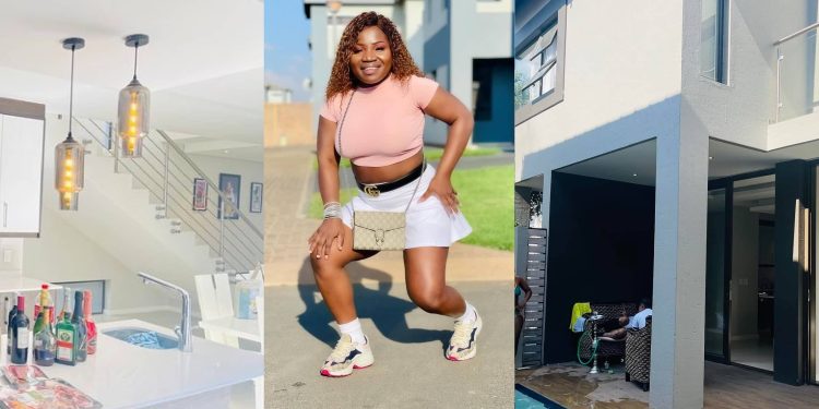 Makhadzi shows off her stunning double storey house, swims in outside pool