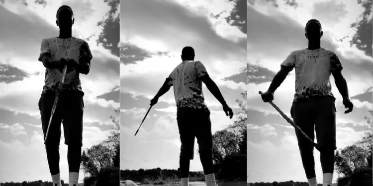 SK Khoza with his spear