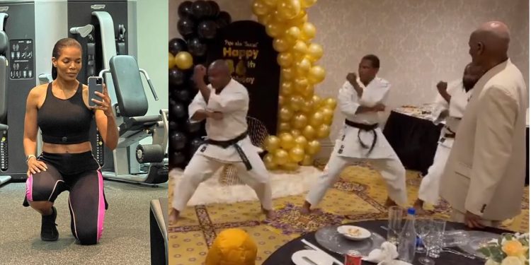 Watch as 86 year old Connie Ferguson's father leads the Karate display moves on his birthday