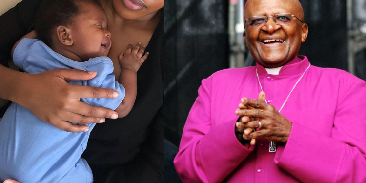 Blood and Water actress Natasha Thahane and her baby and the late Desmond Tutu - Source: Instagram