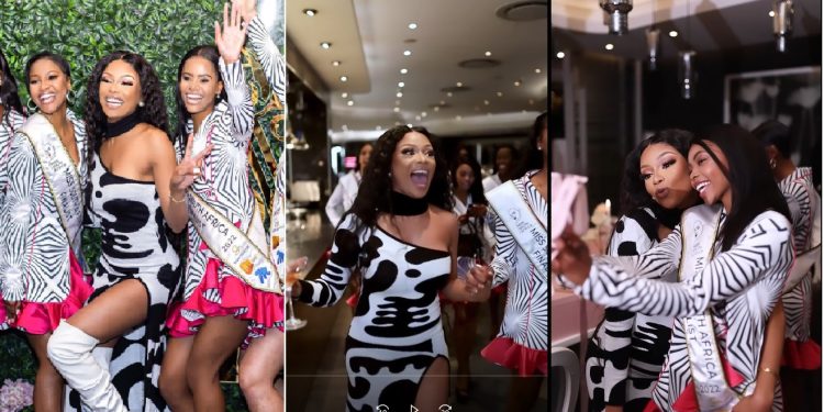 Bonang Matheba takes the Top 10 Miss South Africa for a celebration