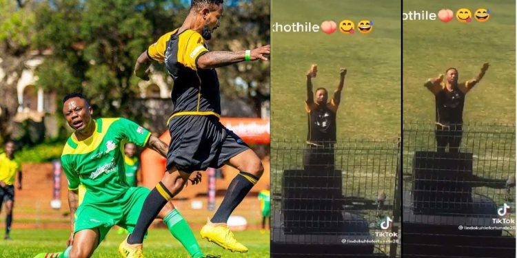 Watch: SK Khoza dribbles DJ Tira at celebrity soccer match, gets fans singing about his viral video