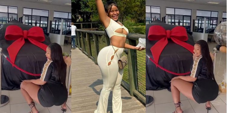 Watch DJ Mphorisa's ex-lover Beverly Tlhako twerks for her new birthday car present.