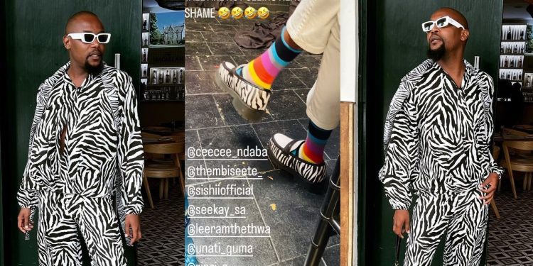 Gomora actors join forces to laugh at 'Mr Faku' Moshe Ndiki's outrageous fashion taste.