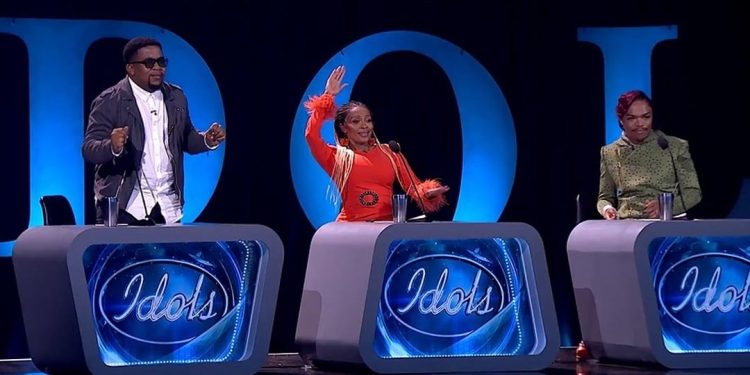 Idols SA judges Somizi, JR and Thembi Seete on stage. The show's viewership is dropping drastically. Image: IdolsSA/Instagram