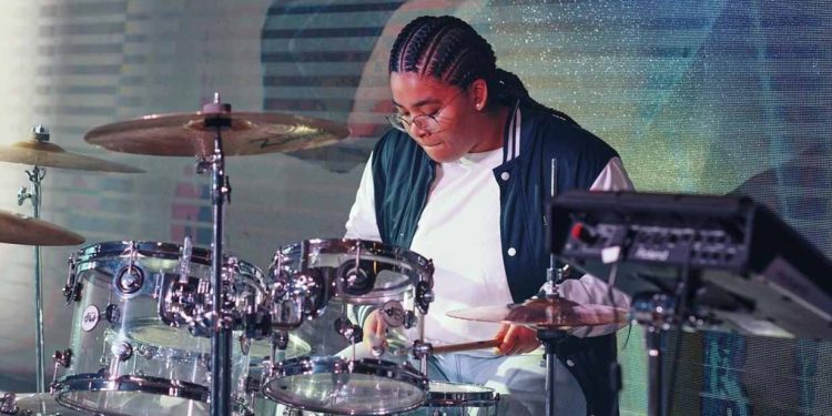 Alicia Ferguson drumming at Ferguson Foundation gala
