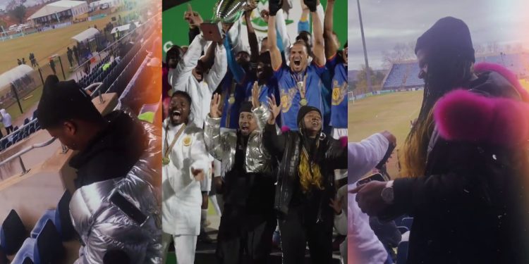 MaMkhize and Andile Mpisane's dance moves in the terraces supporting Royal AM at KZN Premiers Cup Champions