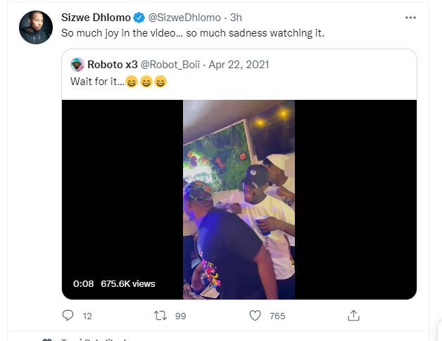 Sizwe Dhlomo shared his thoughts on the video on Twitter.