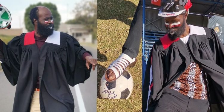 Soccer Star: Gomora actor Bongani 'Thulani Mtsweni' teases his soccer skills in the stadium