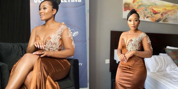 Sthoko from Skeem Saam "Inno Sadiki" shows off her stunning brown gown