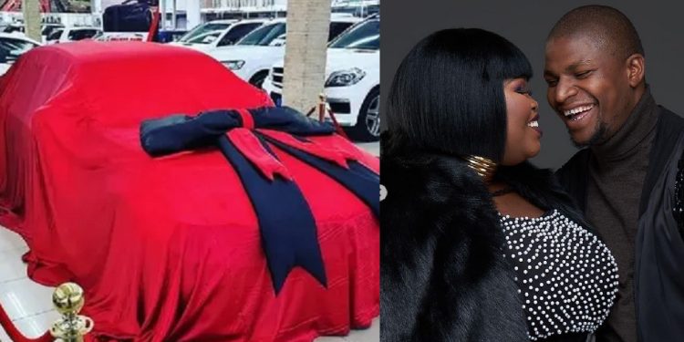 Gogo Maweni pampers her husband Sabelo Mgube with a new car