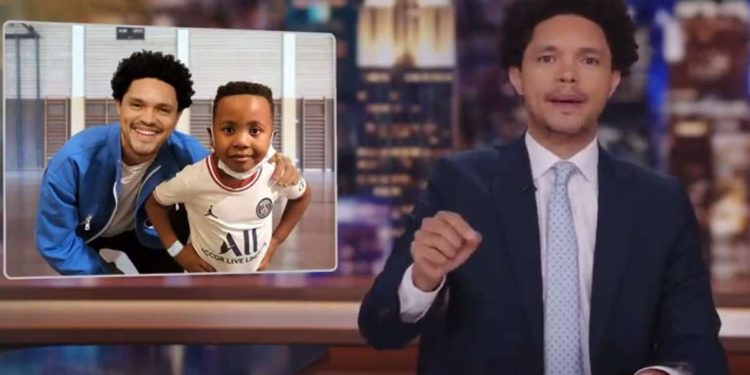 Friends in High Places: Trevor Noah debuts Anele Mdoda’s son Alakhe on International television