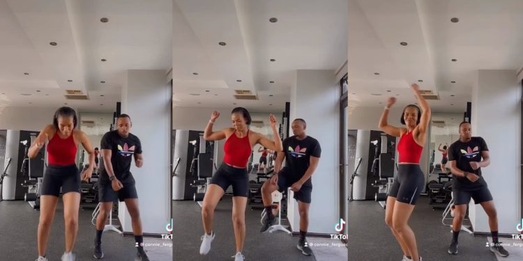Watch happy Connie Ferguson's fine dance moves with his fitness coach after the gym